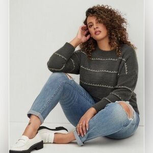 Torrid Drop Shoulder Pullover Sweater Eyelash Lurex Yarn Grey